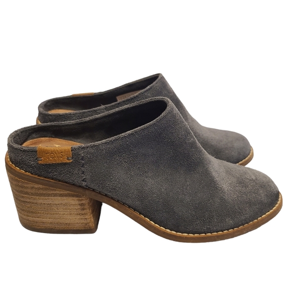 Toms Shoes - TOMS Leila Iron Gray Suede Mule Slip On Stacked Heel Size 5